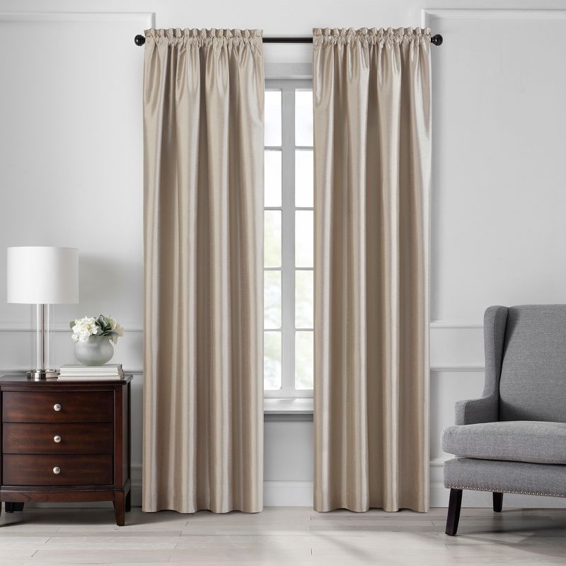 Taupe Faux Silk Blackout Puddle Length Curtain Pair