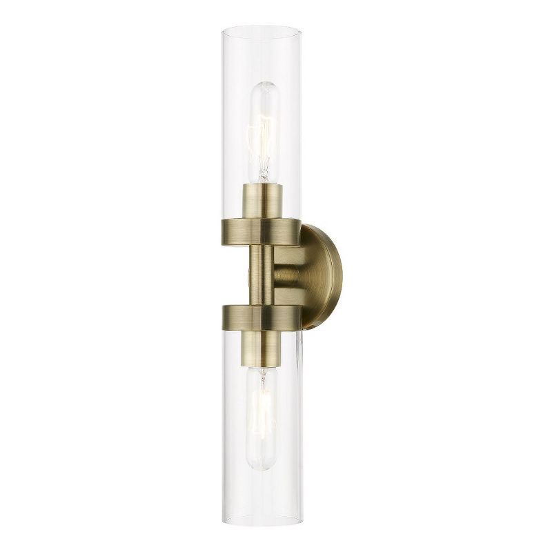 Antique Brass 2-Light Vanity Sconce with Clear Glass Shades