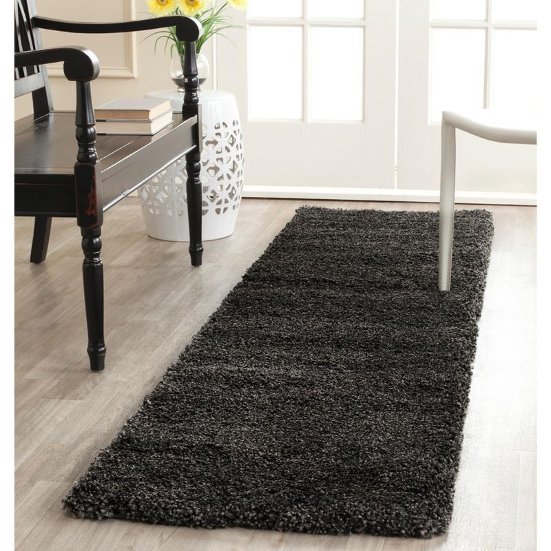 Dark Grey Hand-Knotted Wool Shag Area Rug, 2' x 4'