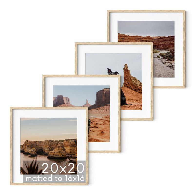 Natural Oak 20x20 Wall Mount Picture Frames Set of 4