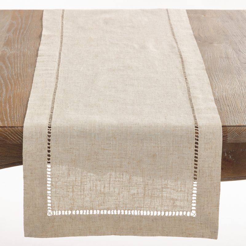 Natural Poly-Linen Blend Hemstitched Table Runner