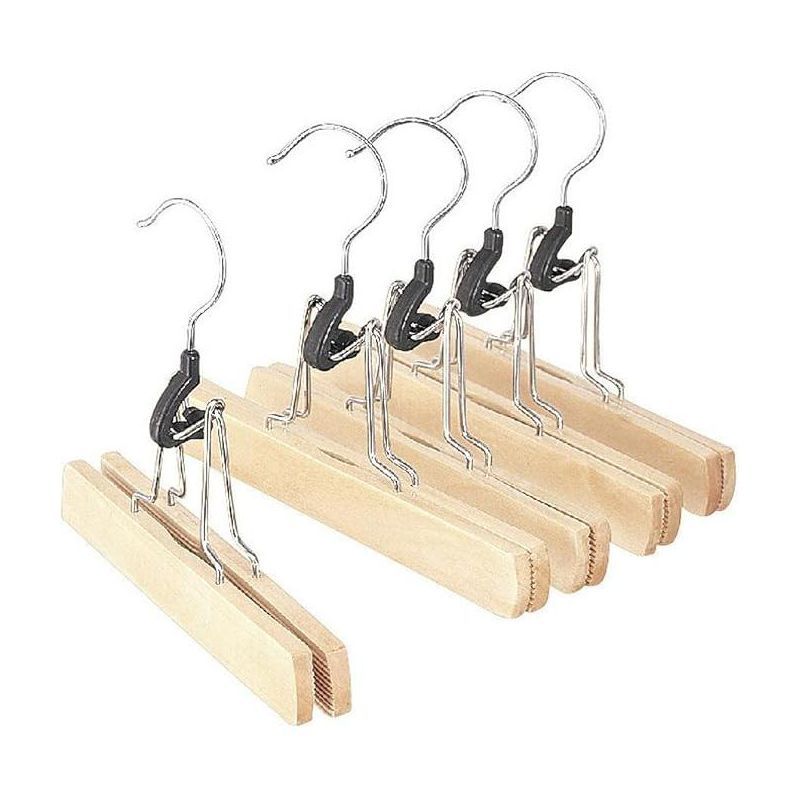 Whitmor Natural Wood Slack Hangers with Chrome Hooks, Set of 5