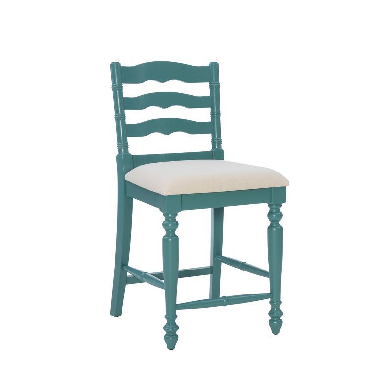 Antique Blue 24" Wood and Metal Counter Stool with Upholstered Seat