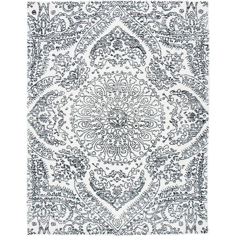 Ivory and Black Hand-Tufted Wool 8' x 10' Area Rug