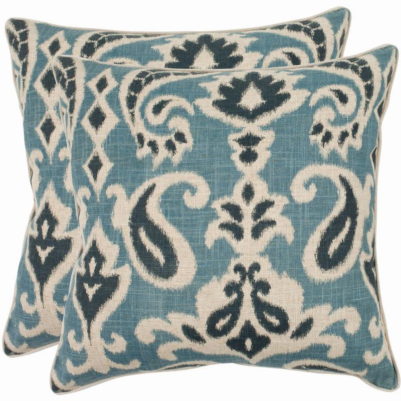 Dylan 18" Blue Cotton Linen Paisley Throw Pillows, Set of 2