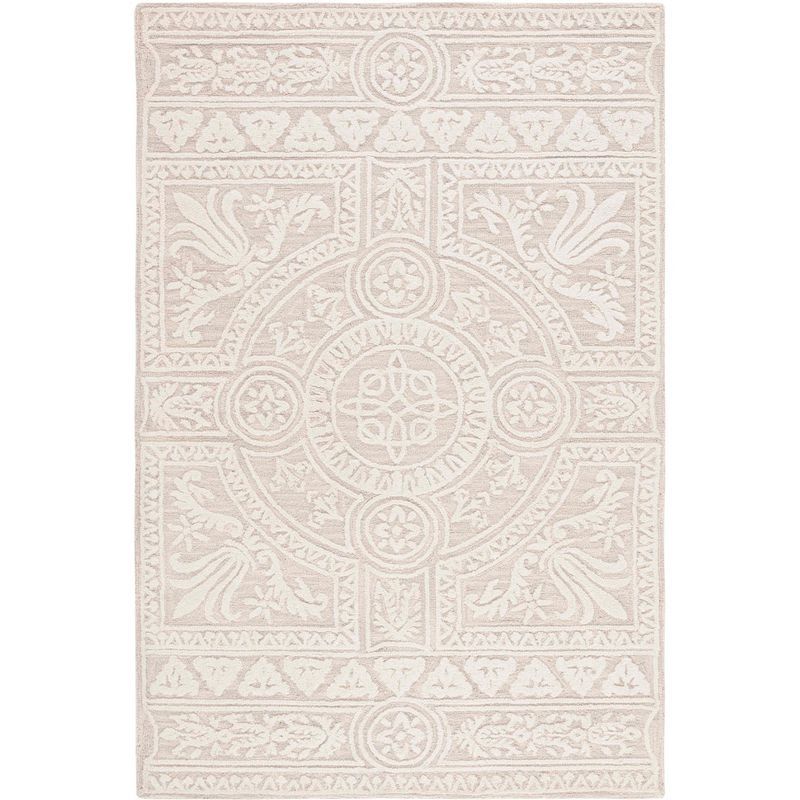 Light Gray and Ivory Wool Floral Rectangular Rug