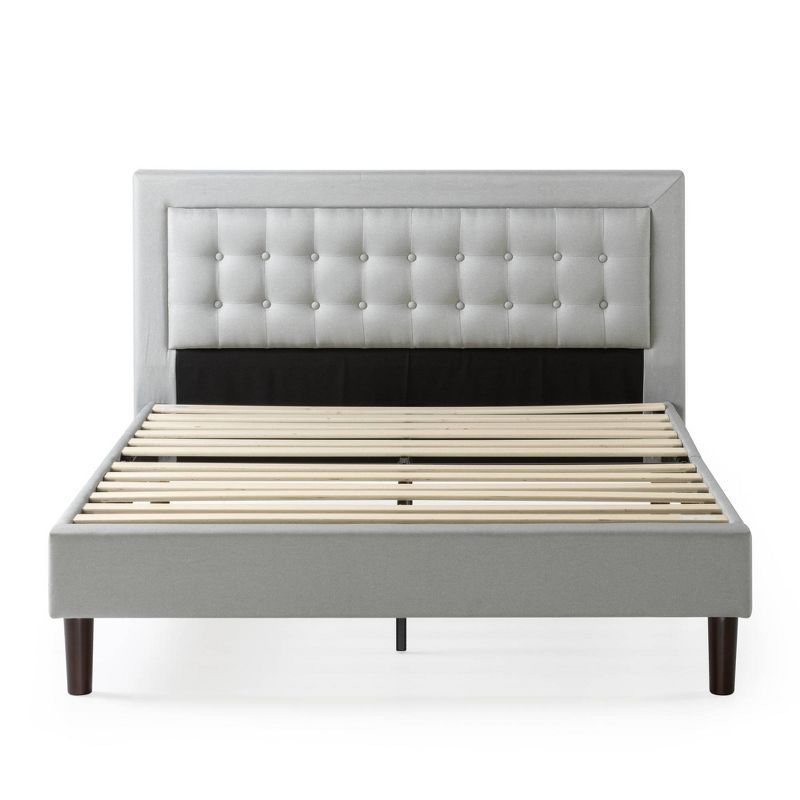 Queen Gray Upholstered Platform Bed Frame with Tufted Headboard