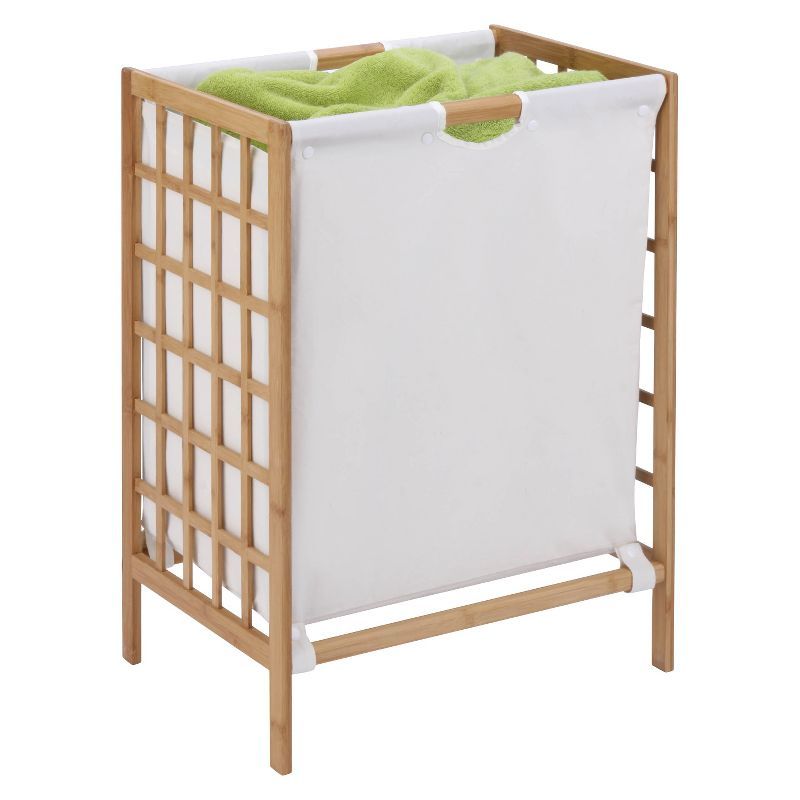 Natural Bamboo Frame Laundry Hamper with White Cloth Liner