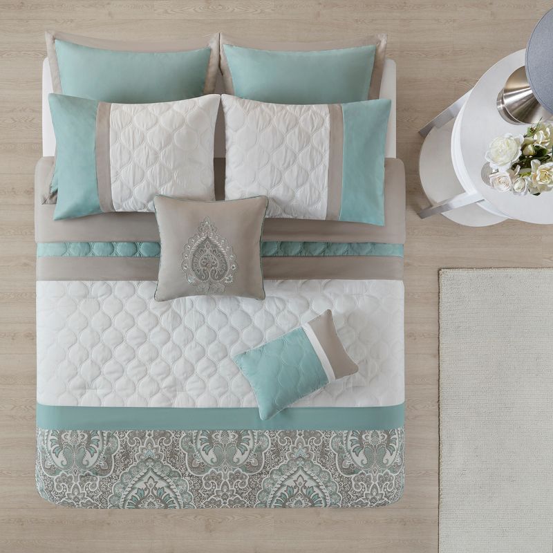 Seafoam and Beige Microfiber Queen 8-Piece Comforter Set