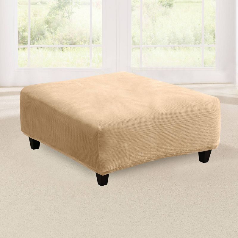 Cream Stretch Piqué Square Ottoman Slipcover