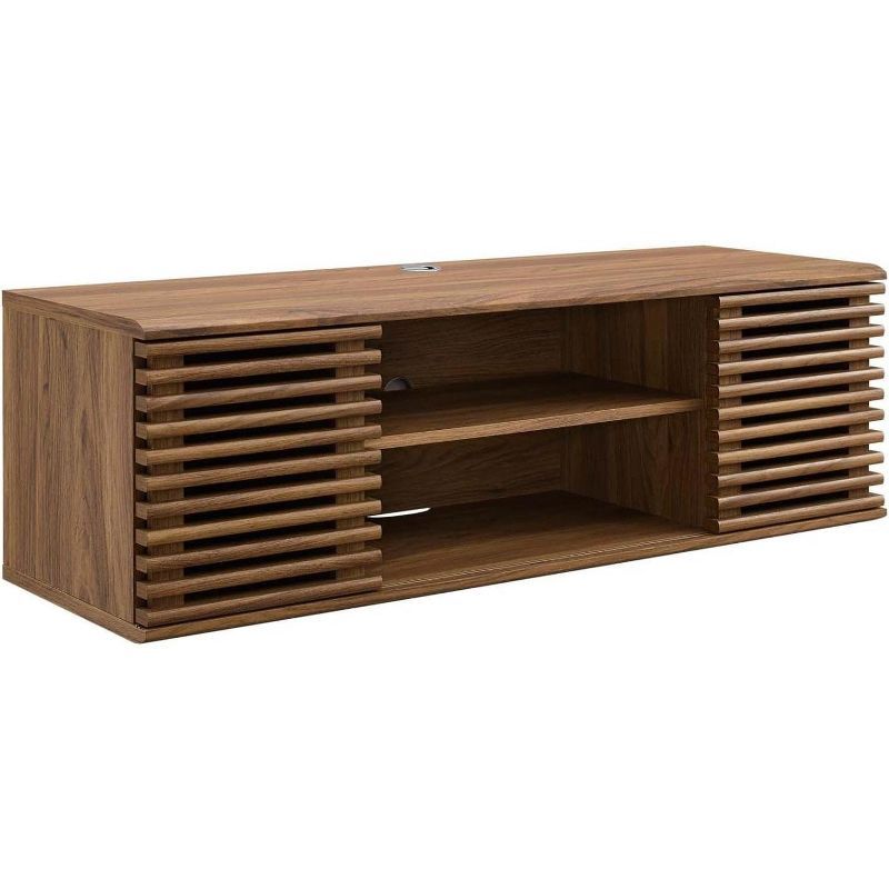 Retro Walnut Grain 46" Wall-Mount Media Console with Sliding Doors