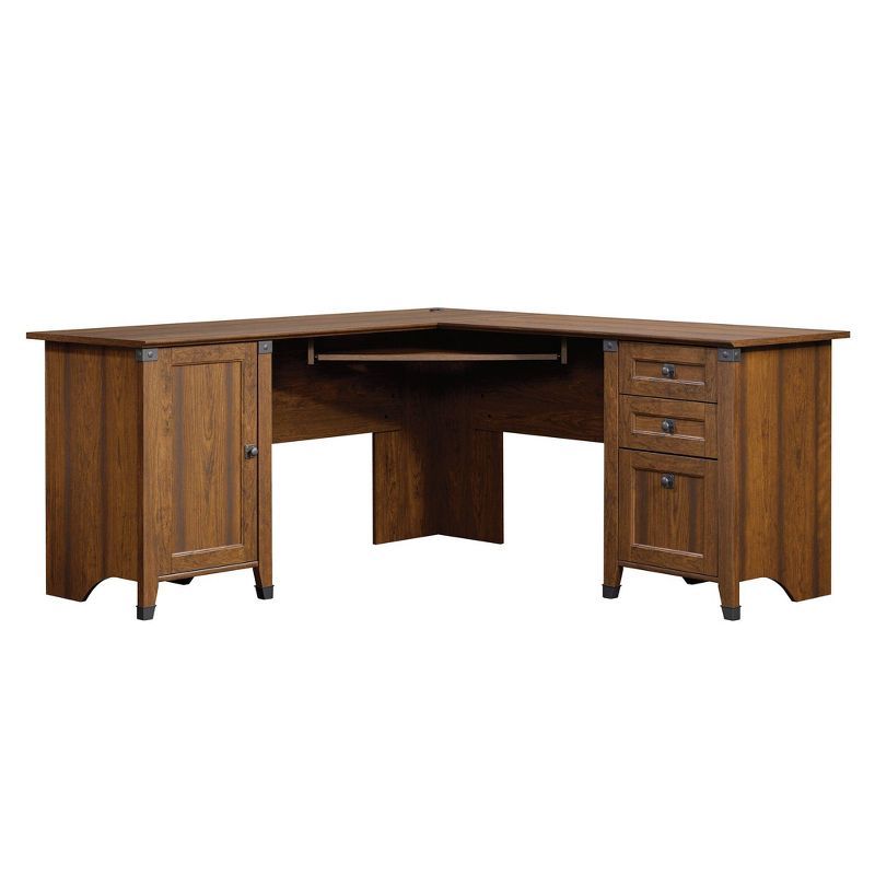 Washington Cherry Wood Corner Desk with Drawers and Keyboard Tray