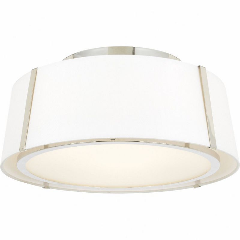 Elegant Polished Nickel 3-Light Drum Ceiling Mount with White Silk Shade