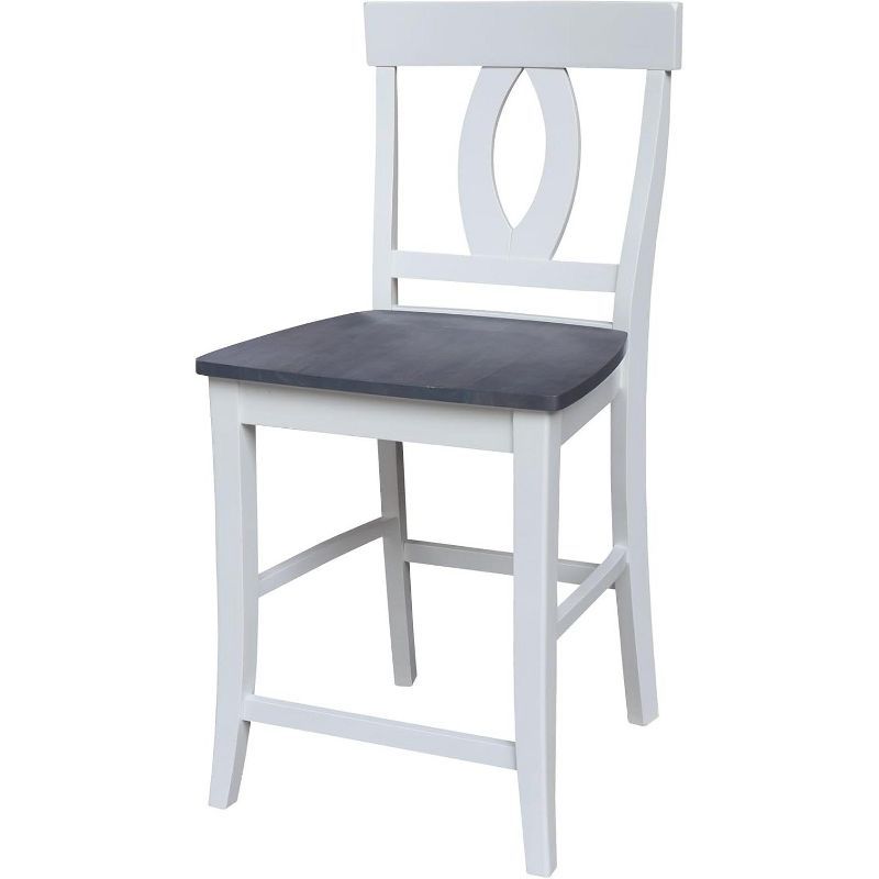 White and Heather Gray Wood Counter Height Stool with Splat Back