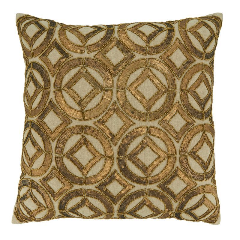 Gold Sequined Pattern Square Throw Pillow with Down Filling