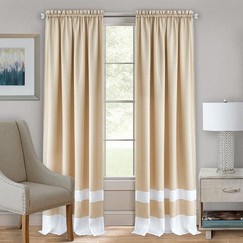 Tan and White Light Filtering Polyester Rod Pocket Drapes