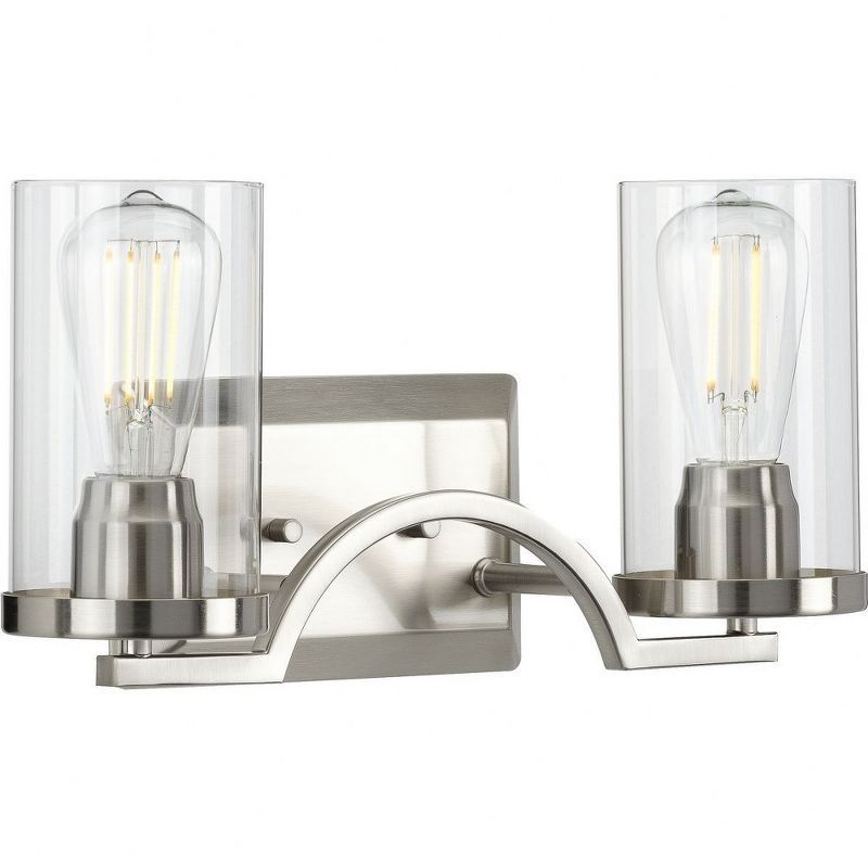 Lassiter Brushed Nickel 2-Light Wall Sconce with Clear Glass Shades