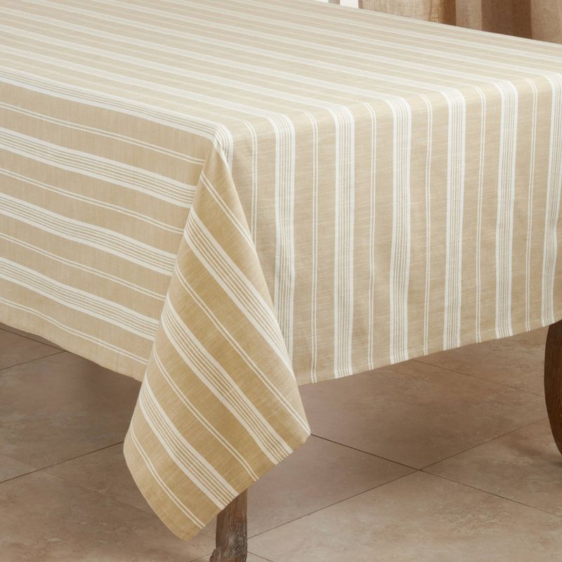 70" Beige and White Striped Cotton Square Tablecloth