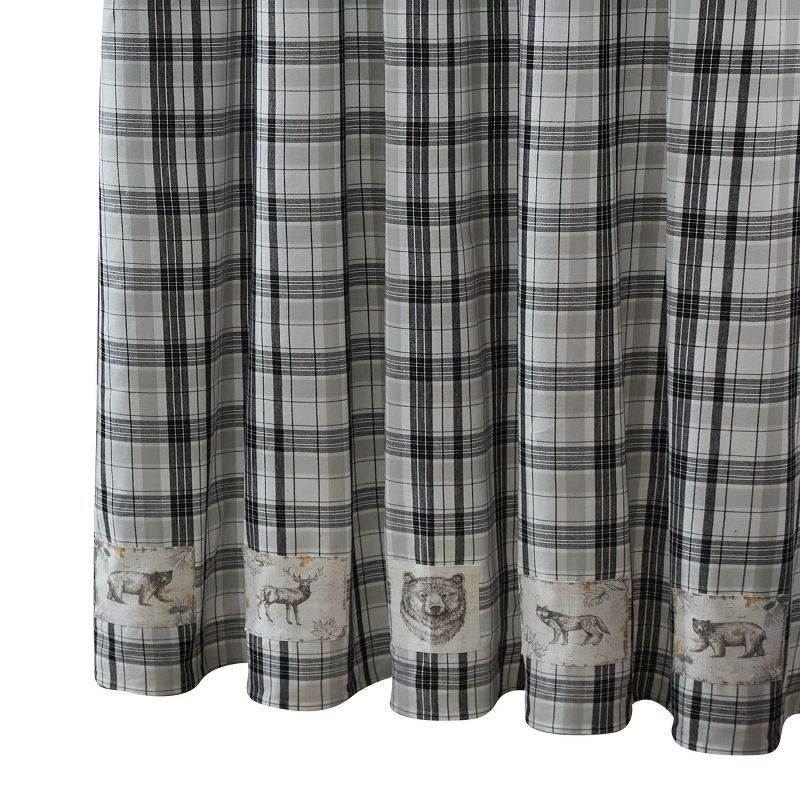 Rustic Plaid Fabric Shower Curtain with Wildlife Patches