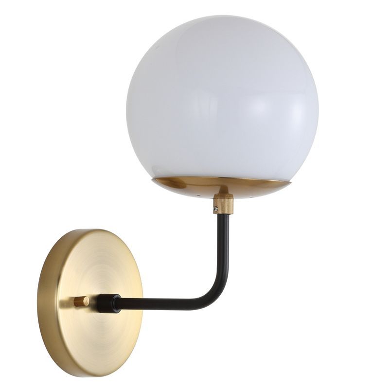 Contemporary 8'' Black and Gold Direct Wired Sconce with White Glass Globe