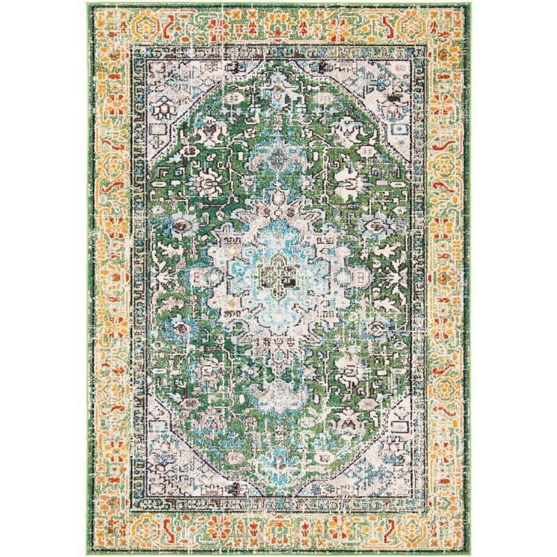 Green and Turquoise Synthetic Flat Woven Area Rug