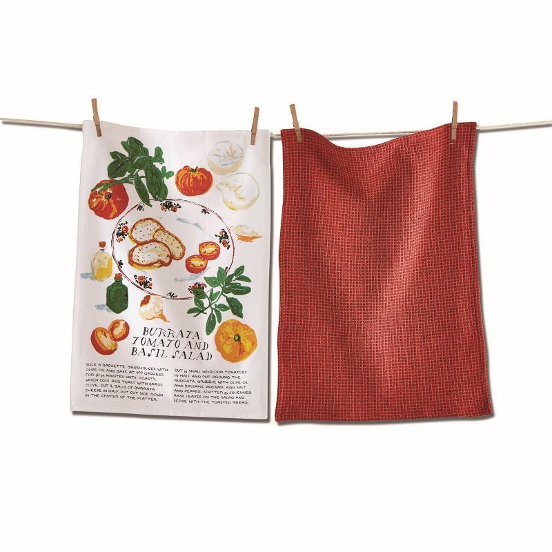 Burrata Salad Cotton Dish Towel Set in Red and White