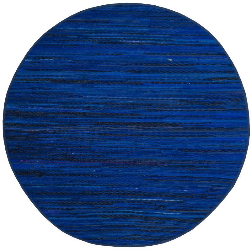 Coastal Charm Handwoven Blue Stripe Round Wool-Cotton Rug, 4' Diameter