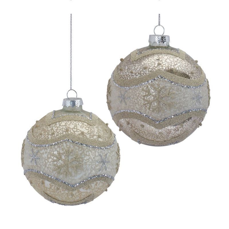 Snowflake Silver and Gold Glass Ball Ornaments Set of 6