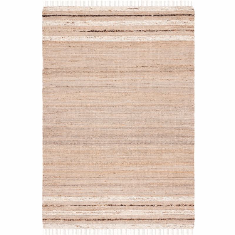 Natural Brown Wool Handwoven Striped Area Rug 3' x 5'