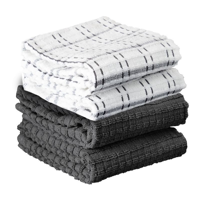 Graphite and White Cotton Terry Kitchen Towel Set, 4-Pack