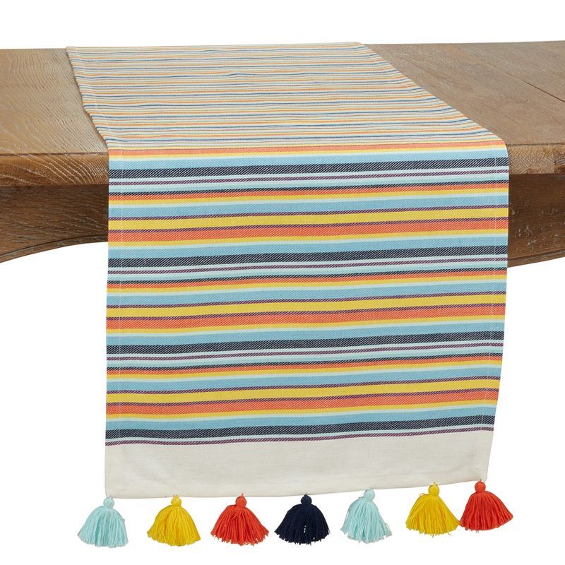 Colorful Cotton Fiesta Stripe Table Runner with Tassels