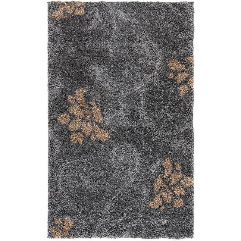 Grey and Beige Floral Shag Area Rug