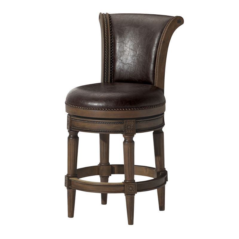 Walnut Swivel Backless Saddle Style Wood Leather Stool