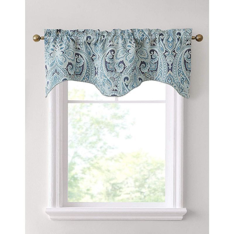 Blue Paisley Scalloped Rod Pocket Valance, 50" x 20"