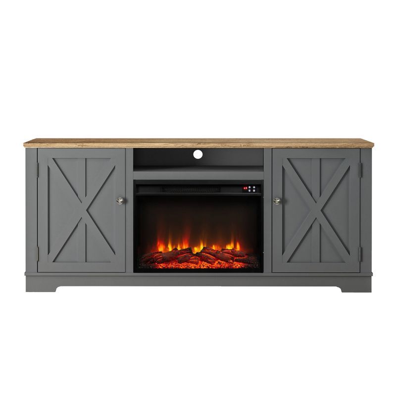 70" Gray Farmhouse Wooden TV Stand with Electric Fireplace