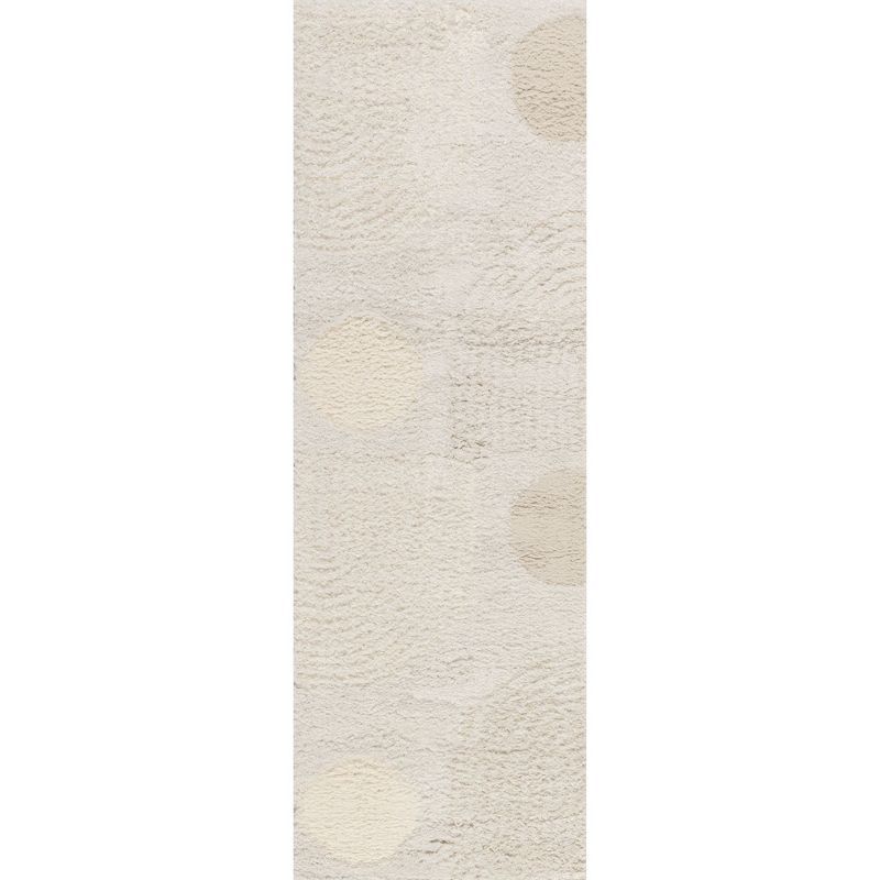 Beige Abstract Shag Runner Rug, 2' 6" x 14', Synthetic