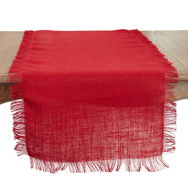 Red Fringed Jute Burlap Table Runner 20" x 108"