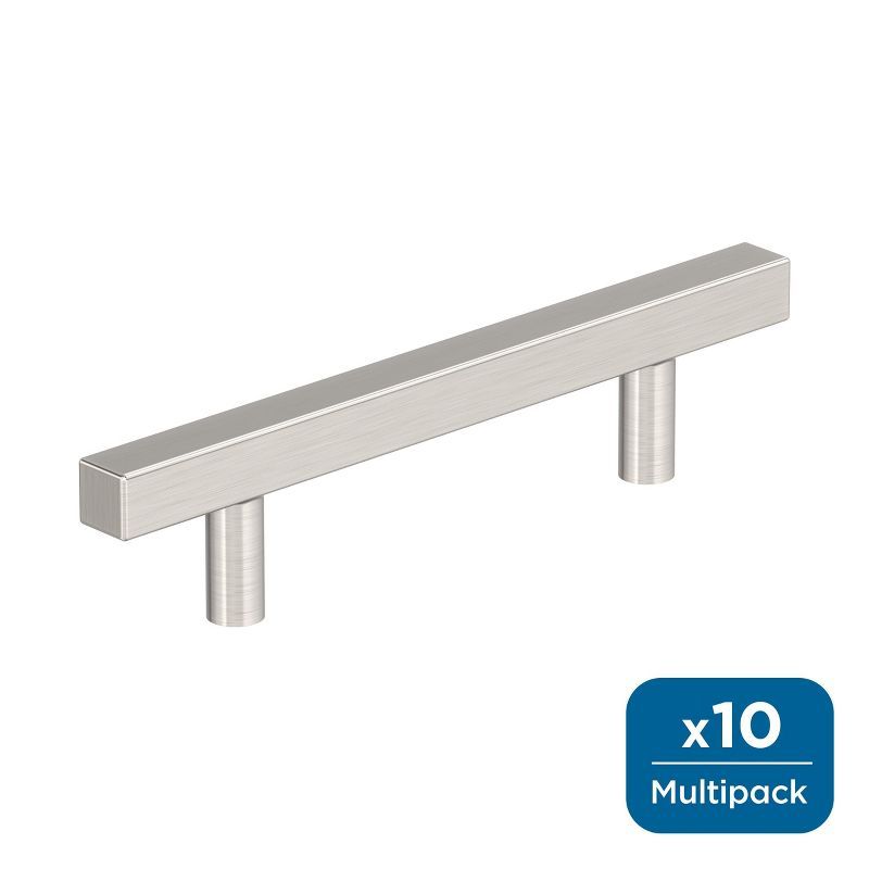 Brushed Nickel Modern Square Bar Pulls with Mounting Hardware, 10 Pack