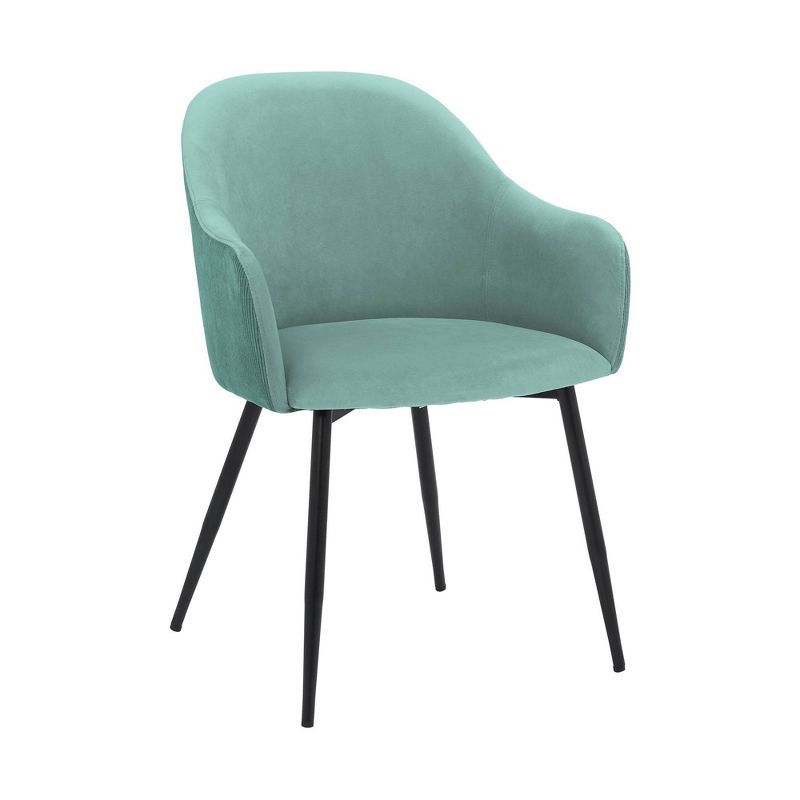 High-Back Two-Tone Teal Velvet Arm Chair with Black Metal Legs