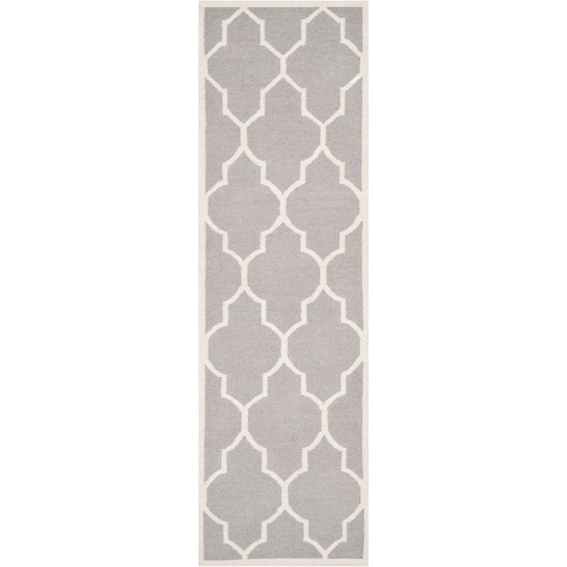 Handwoven Gray Geometric Wool Runner Rug 30" x 10"