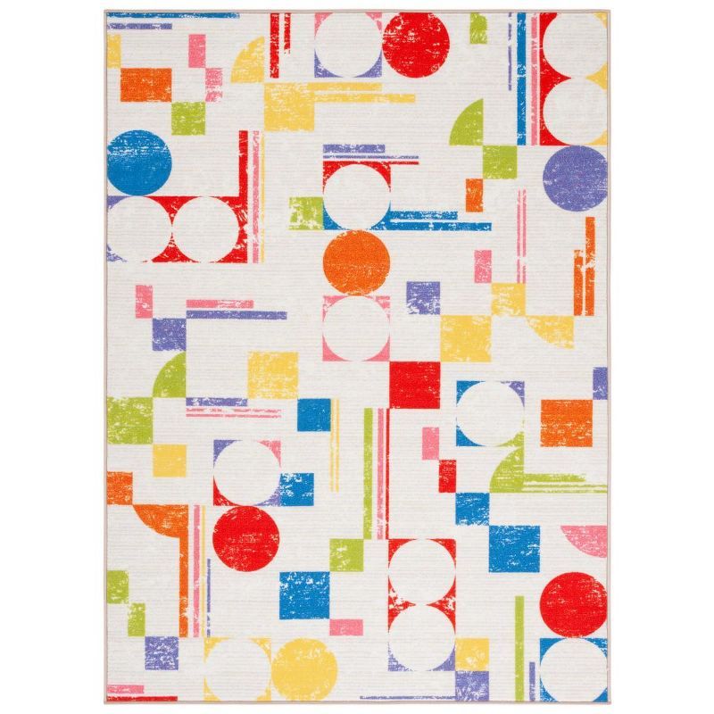 Ivory Multicolor Geometric Kids Playhouse Area Rug 5' x 7'