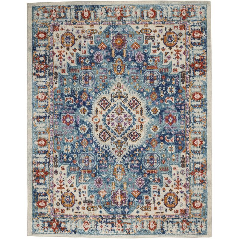 Ivory Multi Floral Rectangular Synthetic Area Rug 5' x 7'