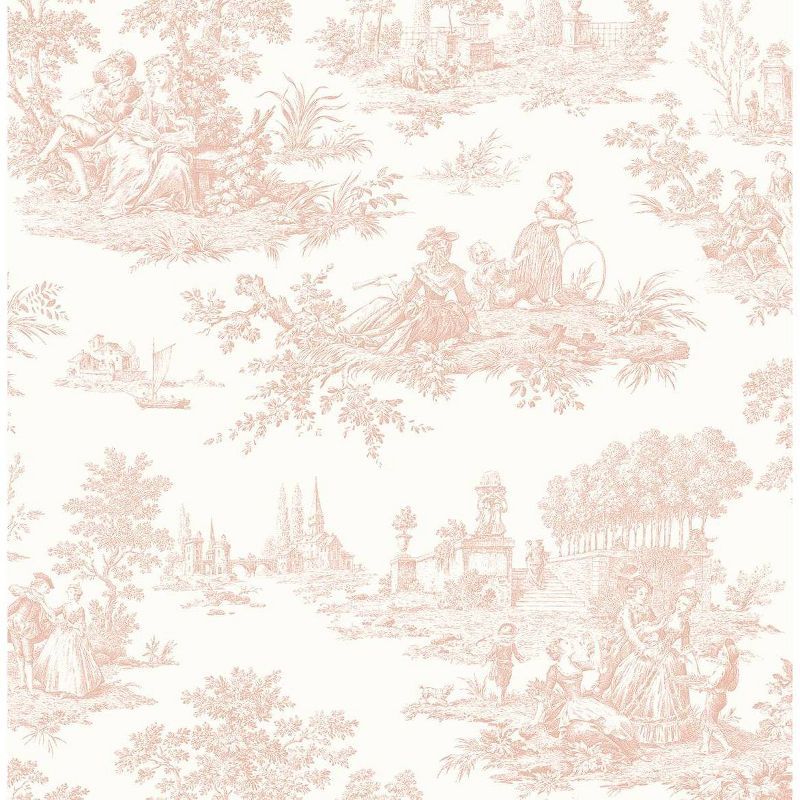 Blush Pink Vinyl Peel and Stick Wallpaper with French Countryside Design
