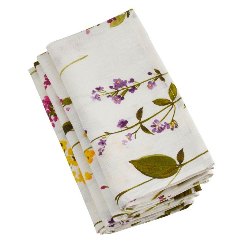 Off-White Watercolor Floral Linen Napkins, 20" Square, Set of 4