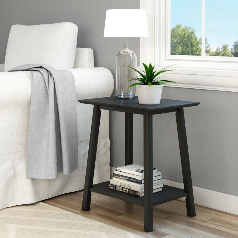 Black Solid Wood Mid-Century Modern Nightstand with Angled Legs