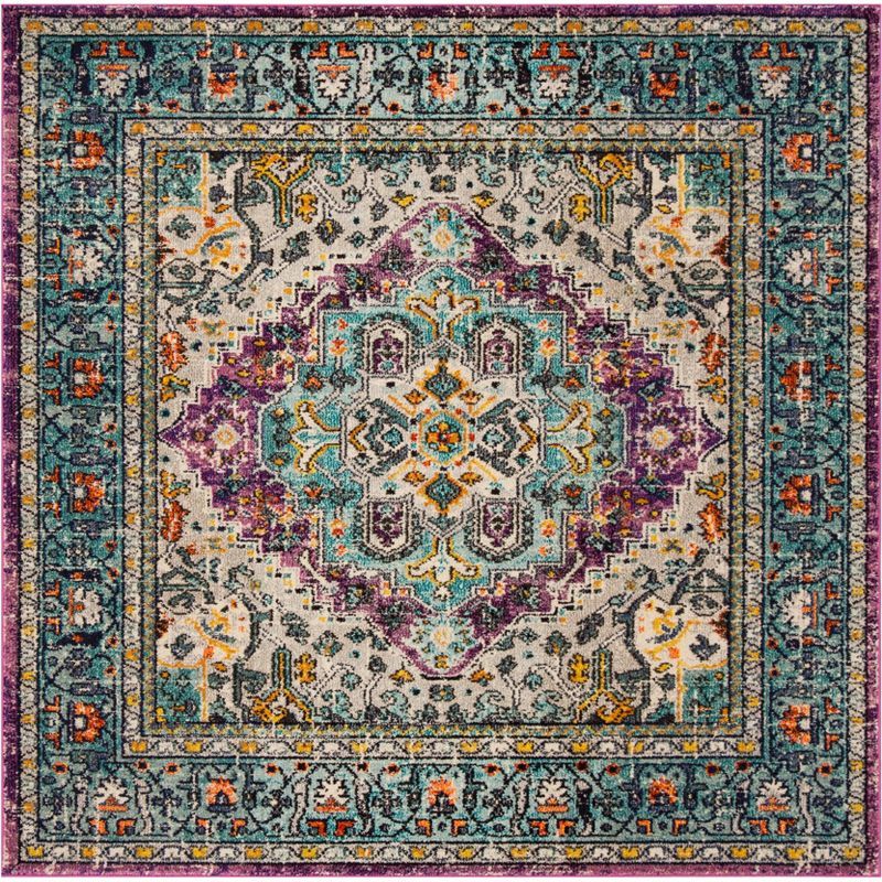 Violet and Light Blue Boho Chic Square Area Rug