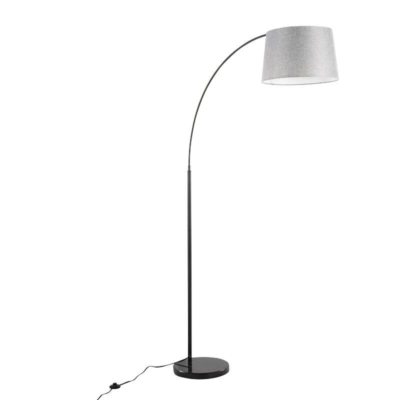 Arc Black Marble and Metal Floor Lamp with Grey Linen Shade