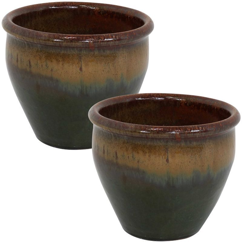 Forest Lake Green Glazed Ceramic Indoor/Outdoor Planter Set - 9"