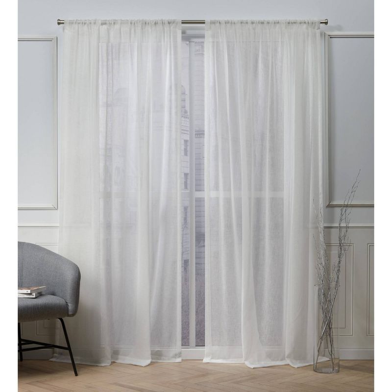 Snowflake Sheer Linen Look Rod Pocket Window Panels