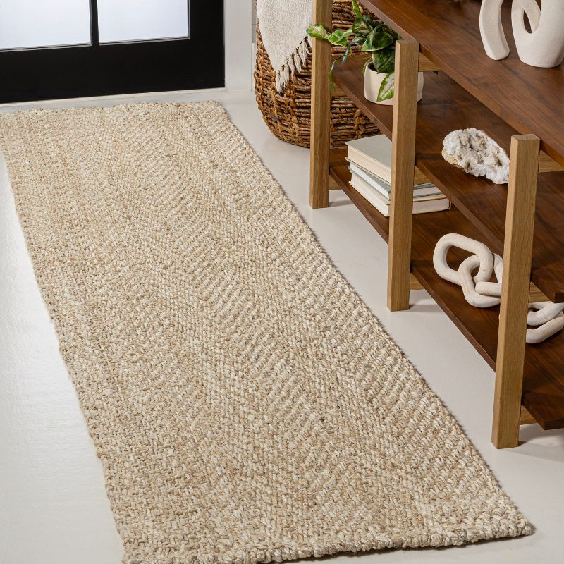 Espina Natural Jute Herringbone Handwoven Area Rug, 2x8